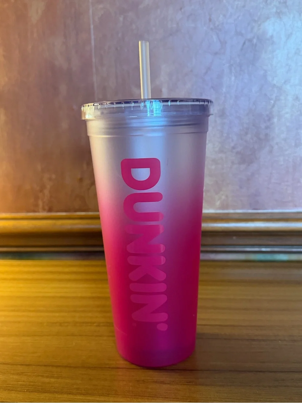 Dunkin' Donuts Summer 2024 Pink Straw & Ombre Plastic Insulated 24oz Tumbler